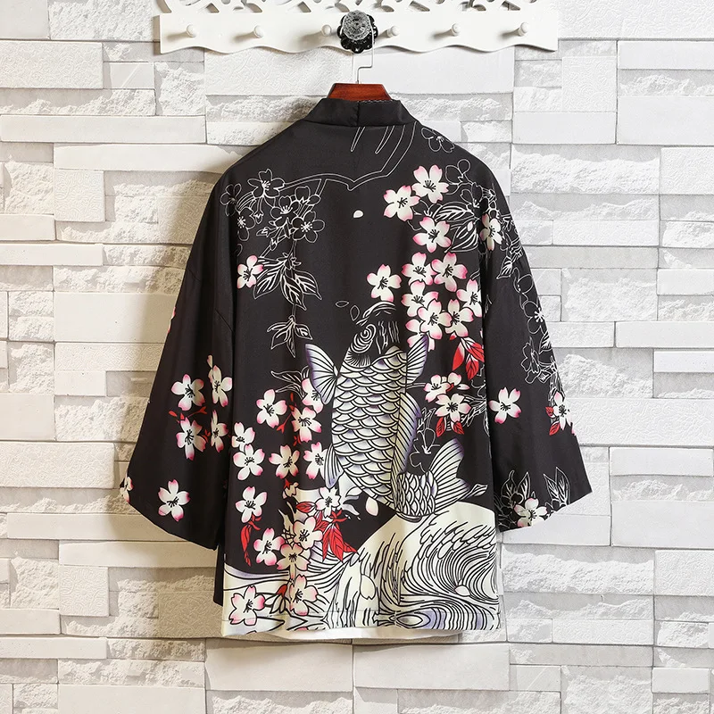 

#3938 Summer Jacket Men Printed Thin Loose Harajuku Cardigan Kimono Jacket Men Black White Vintage Kimono Capes Plus Size 5XL