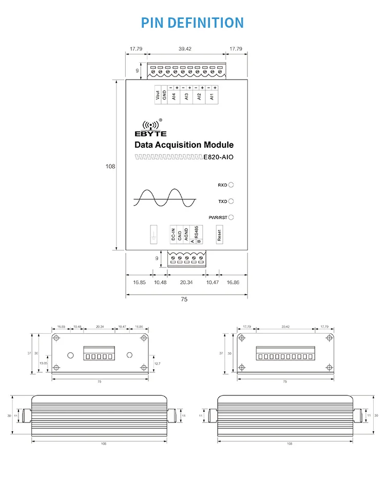 E820-AIO(II-485-4-20) RS485 аналогового сигнала модуль сбора Modbus RTU 4-20mA 4 канала Беспроводной приемопередатчик данных RF модуль