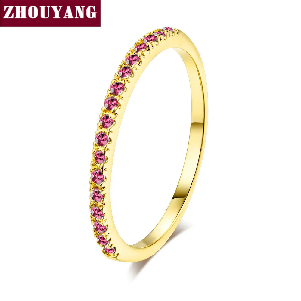 R256 ZHOUYANG обручальное кольцо для женщин и мужчин лаконичное классическое многоцветное мини кубическое циркониевое розовое золото цвет подарок модное ювелирное изделие R251 - Цвет основного камня: R256