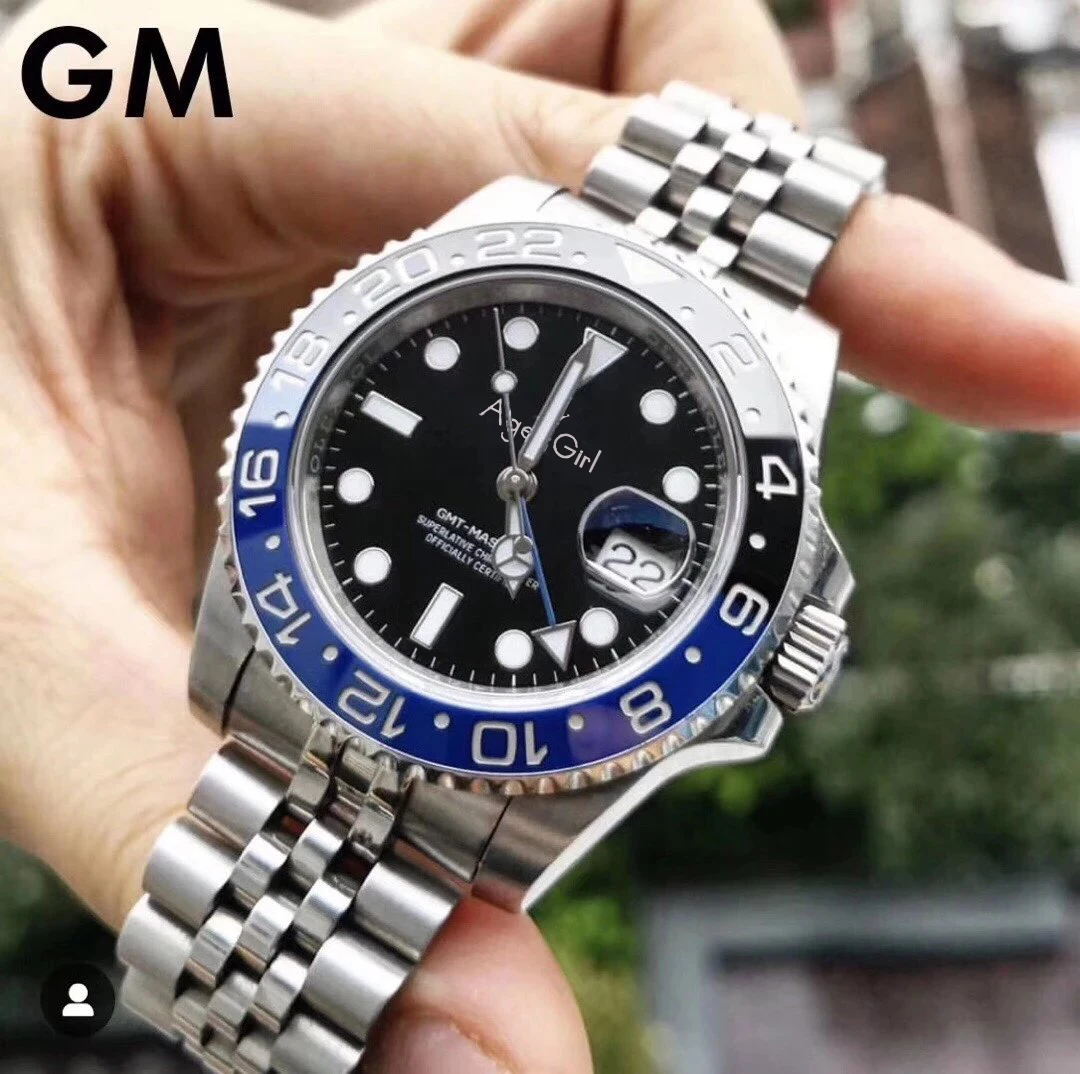 Luxury Brand New Men Automatic Mechanical Watch Rose Gold Red Black Blue Ceramic Bezel GMT Master II Stainless Steel Sapphire