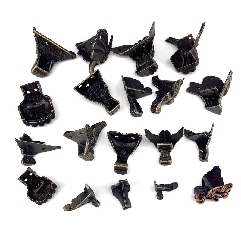 Antique Jewelry Box Corner Feet Protector wood box feet protector furniture corner protector 4PCS Desk Box Edge Vintage Bronze Jewelry Wooden Feet Leg