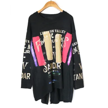 

Streetwear Winter Autumn Fashion Vintage Pullovers Ladies Punk Knitwear Womens Printed Irregular hem Sweater Warm Jumpers