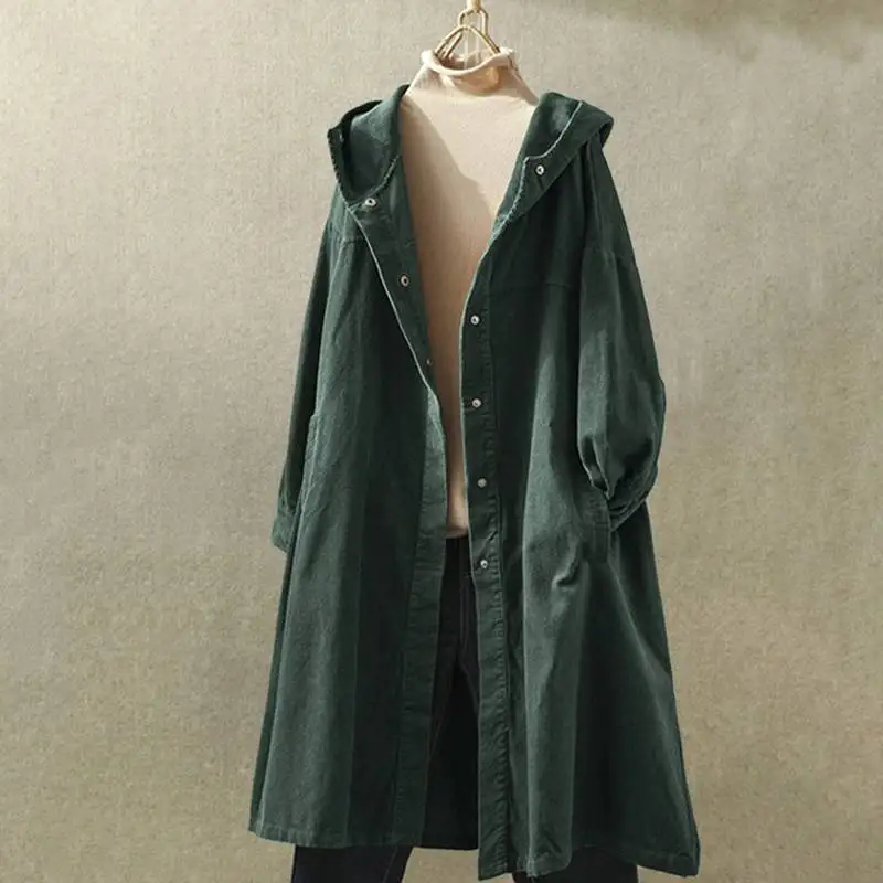 amazing  Vintage Corduroy Coats Women's Solid Jackets 2020 Spring Casual Long Sleeve Hooded Blusas Female Ov