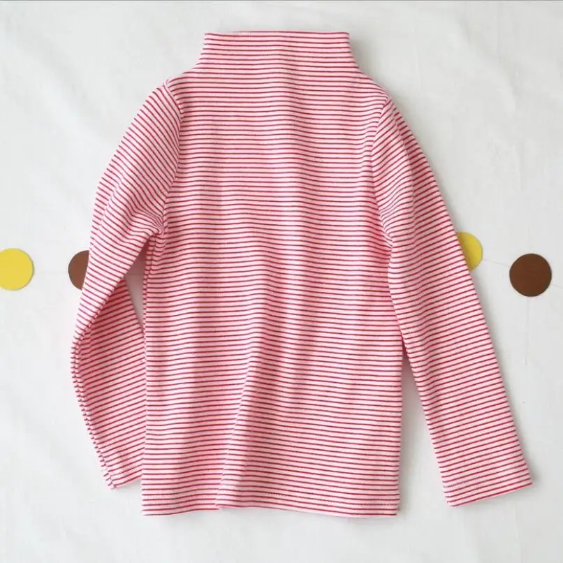 red toddler tops Футболка для маленьких мальчиков и девочек, топы, полосатая водолазка, Детские футболки, хлопковые базовые рубашки для мальчиков и девочек, футболки, детская одежда - Цвет: red toddler tops