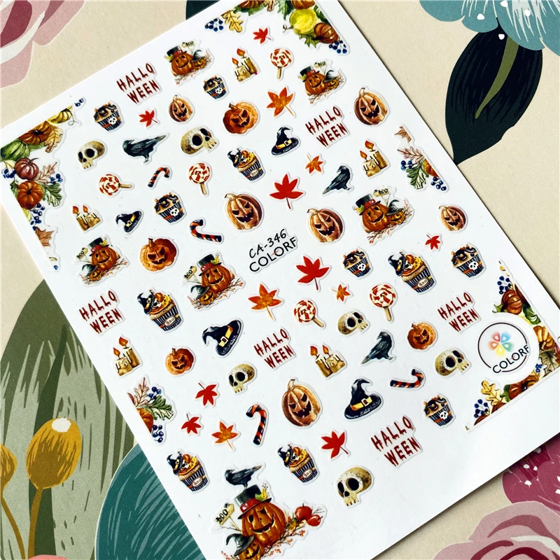 CA-091-092-338-339 Halloween Skull Pumpkin 3D Back glue Nail decal Nail sticker Nail decoration Nail art Nail tool Nail ornament - Цвет: CA-346
