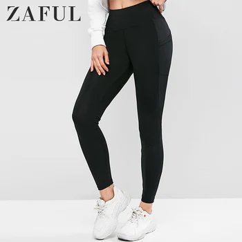 

ZAFUL Leggings Women High Waisted Stitching Skinny Plain Leggings 2019 Autumn Casual Sportwear Skinny Pants Bottom Femme