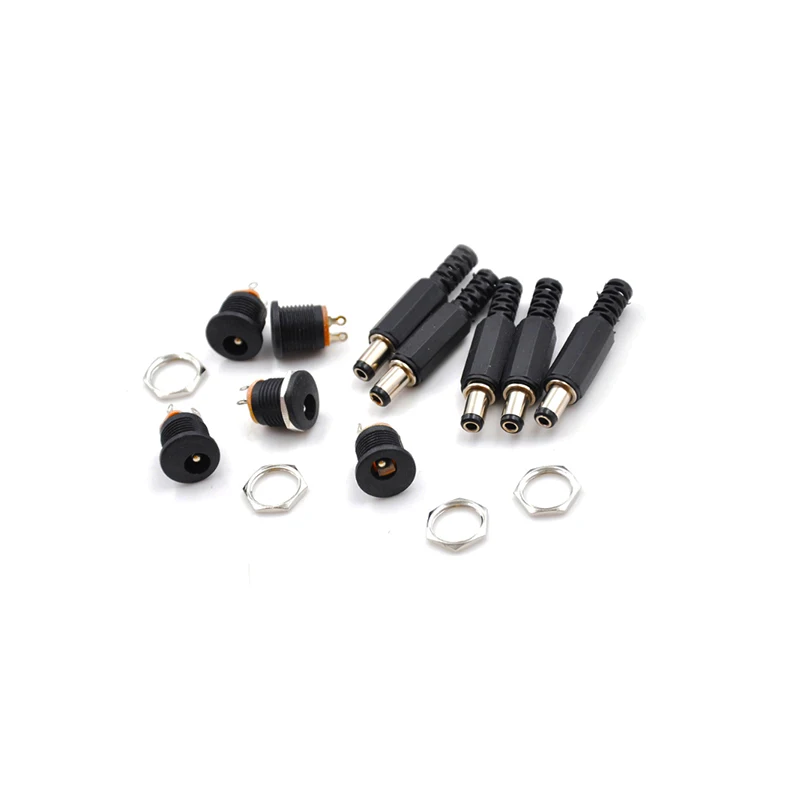 12V 3A 5.5*2.1 5.5*2.5 Plastic Male Plugs DC022 DC Power Socket Female Jack Screw Nut Panel Mount Connector DC005 10PCS/LOT