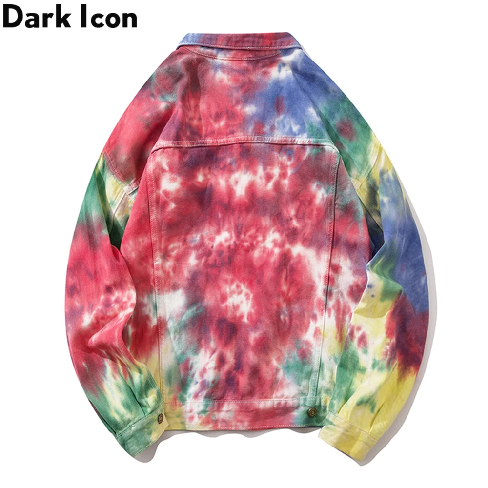 

DARK ICON Tie Dyeing Denim Jacket Men Turn-down Collar Street Fashion Men's Jean Jackets