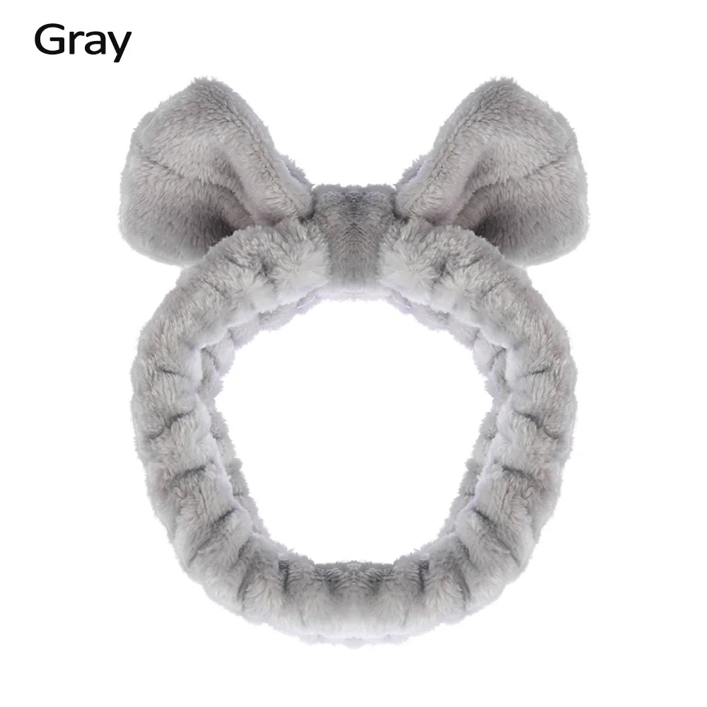 gray 1 шт. коралловый флисовый бантик для волос для женщин однотонное смывание макияжа с лица мягкие повязки на голову модные девушки тюрбан аксессуары для волос - Color: gray