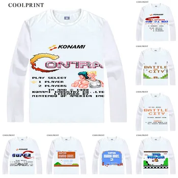 

KONAMI Contra Mario Bros Tank Battalion T Shirt Arcade Game Anime Custom T-shirt Casual Vintage Print Long Sleeve TShirts