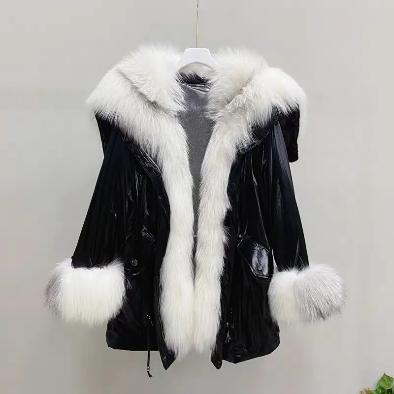 Large Real Fox Fur Collar Winter Women 90% White