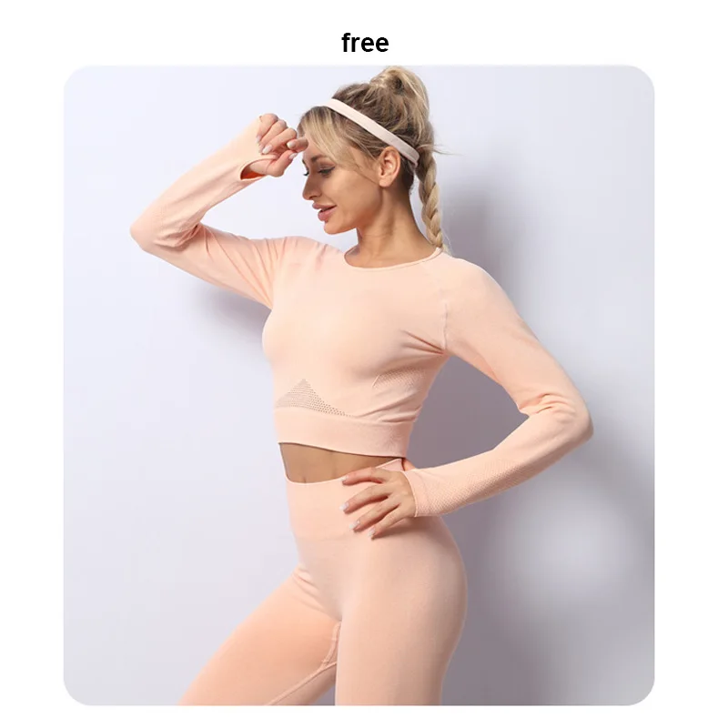 2PC Seamless Comfortable Yoga Suits Soft Gym Suits Long-sleeved Gym Long-sleeved Tops High-waisted Leggings Vintage Gym Suits 2