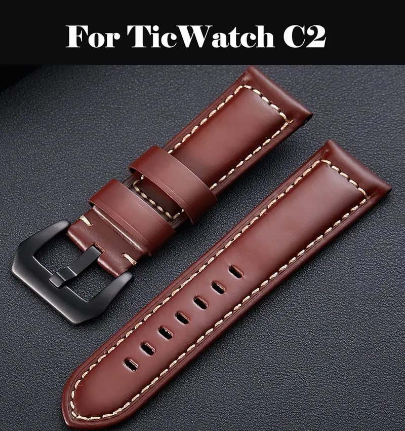 

Genuine Leather Watch Band Strap for Watchband size 16 18 19 20 21 22 24 mm Black Watch wristband Bracelet For TicWatch C2
