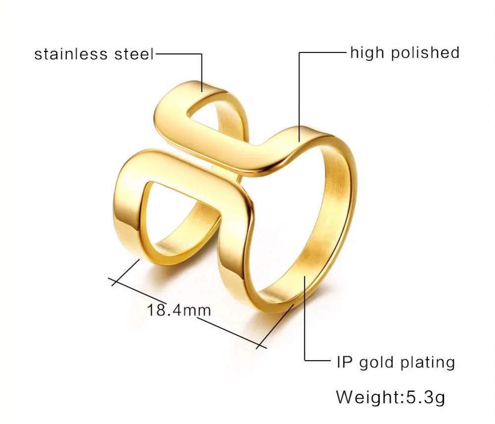 Женское кольцо средней длины из нержавеющей стали с прямой линией вокруг костяшек, золотого цвета, модное коктейльное ювелирное изделие