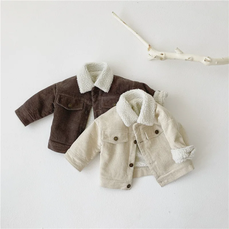 

3065 Children's 2019 Winter New Korean Baby Children's Thickened Lamb Wool Coat Baby Corduroy Jacket Boys Warm Tops 9M 1-4 Y