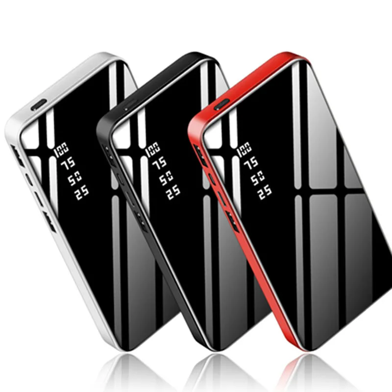 

20000mAh Portable Power Bank Mirror Screen Phone Charger Powerbank LED Digital External Battery Poverbank For Mobile Phone