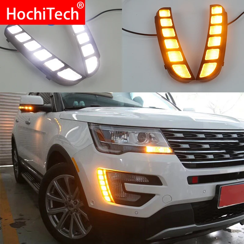 

Car flashing LED DRL Daytime Running Light Daylights for Ford Explorer 2016 2017 2018 With Yellow Turn Signal lamp