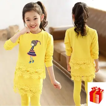 

Baby Girls Spring Autumn Clothes Girls Sets 3-10 Years Old Sport Suit Long Sleeve Blouses + Skirt Pant 4 Colors Free Shipping