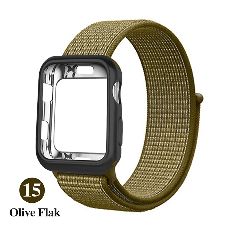 Brown khaki Спортивный Мягкий ремень дышащий нейлоновый ремешок+ чехол для apple Watch 5 4 3 2 1 серия 38 мм 42 мм ремешок для iwatch 40 мм 44 мм ремешок - Цвет ремешка: Brown khaki