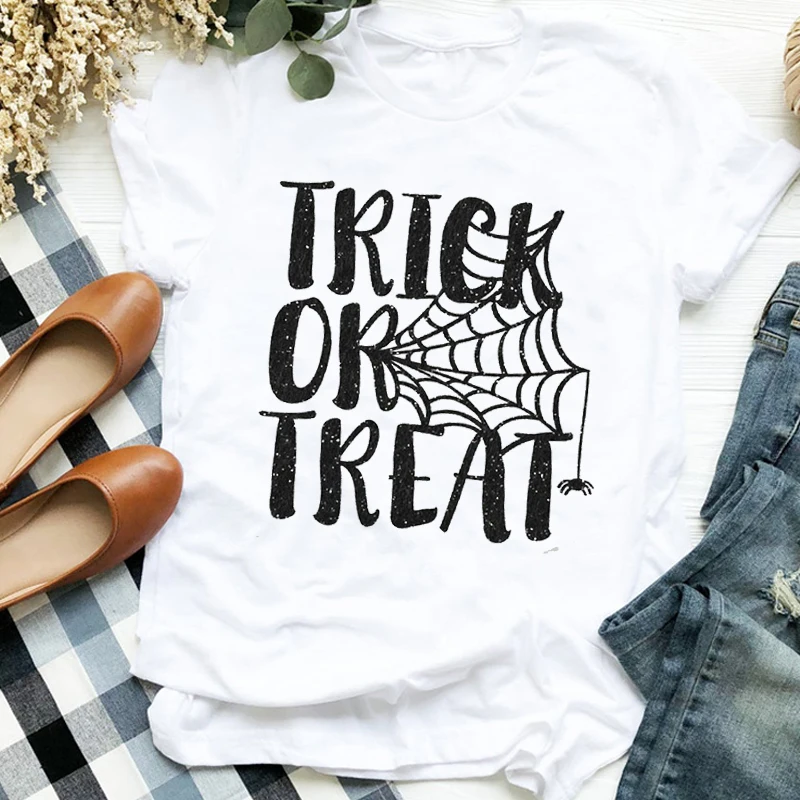 Женская милая Осенняя футболка с надписью паука паутины принтом на Хэллоуин
