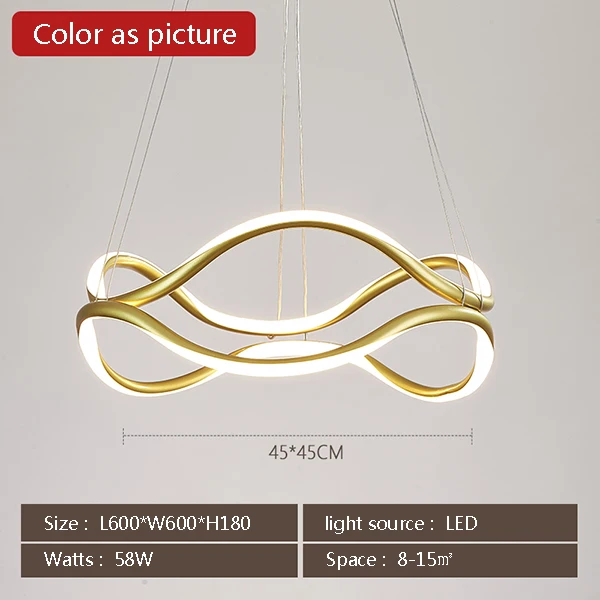 600x600x180mm Постмодерн кольца классическая люстра led люстра еда гостиная в скандинавском стиле Личность Золотой простой спальни круглый - Цвет абажура: 600x600x180mm