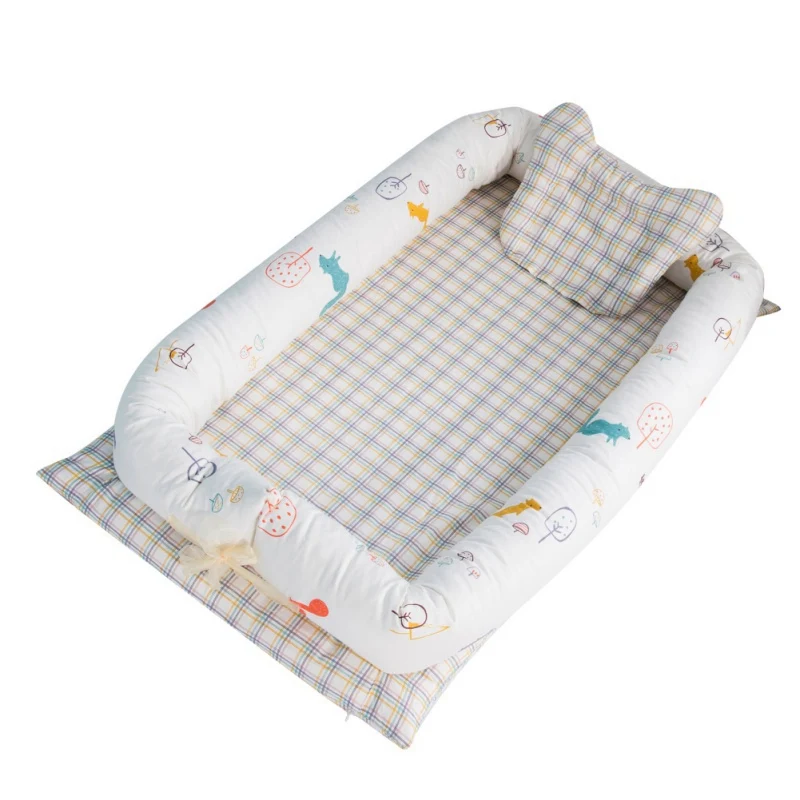 Популярная портативная детская кровать с подушкой, детский шезлонг для новорожденной кроватки, дышащее гнездо для сна с подушкой - Цвет: XZ0688A5