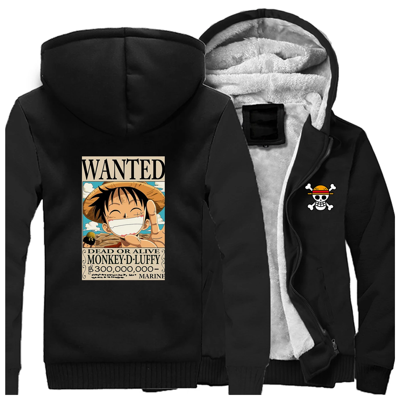 Аниме one piece мужские толстовки с капюшоном с черепом зимние мужские толстовки с капюшоном с принтом постер Мужская забавная хип-хоп теплая Японская уличная одежда - Цвет: Black