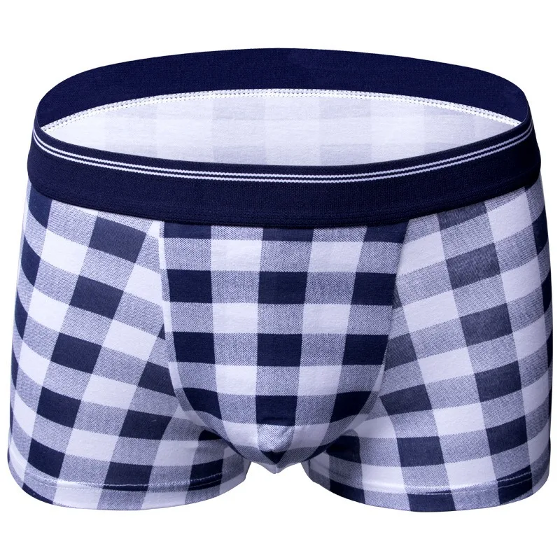 blue plaid Модные полосатые трусы с рисунком, мужское нижнее белье, мужские трусы-боксеры - Цвет: blue plaid
