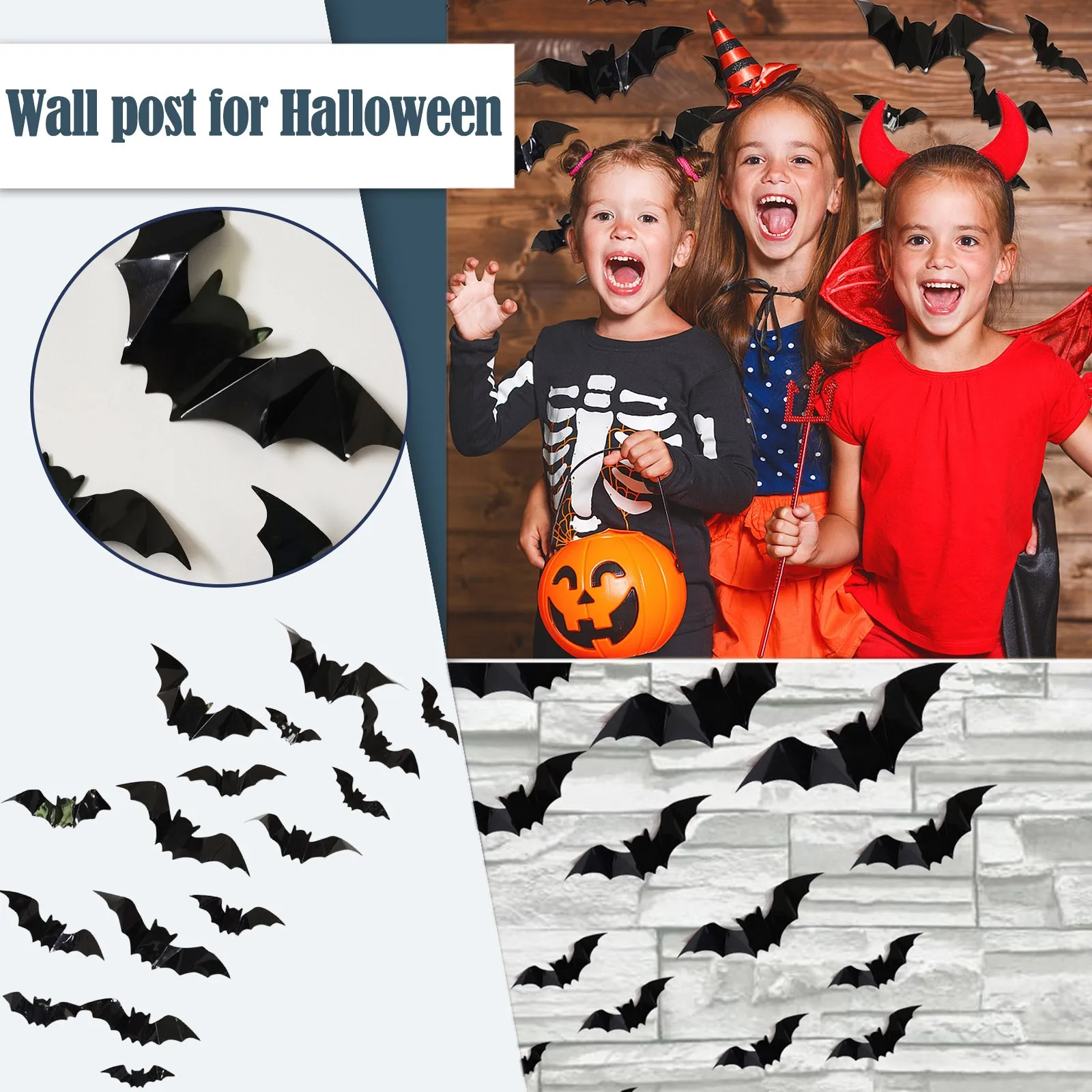 Halloween Decoration Bat Stickers Wall Creative Living Room Bedroom Removable Home | Дом и сад