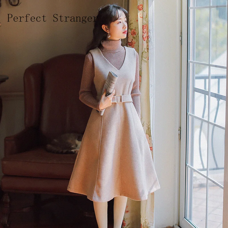 2020 Autumn Winter New Arrival Hot Sale Sundress Women Solid Color Woolen Dress
