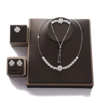 

Jewelry Set HADIYANA Women Party Wedding Zircon Flower Design Necklace Earrings Bracelet And Ring Set CN1026 Conjunto de joyas