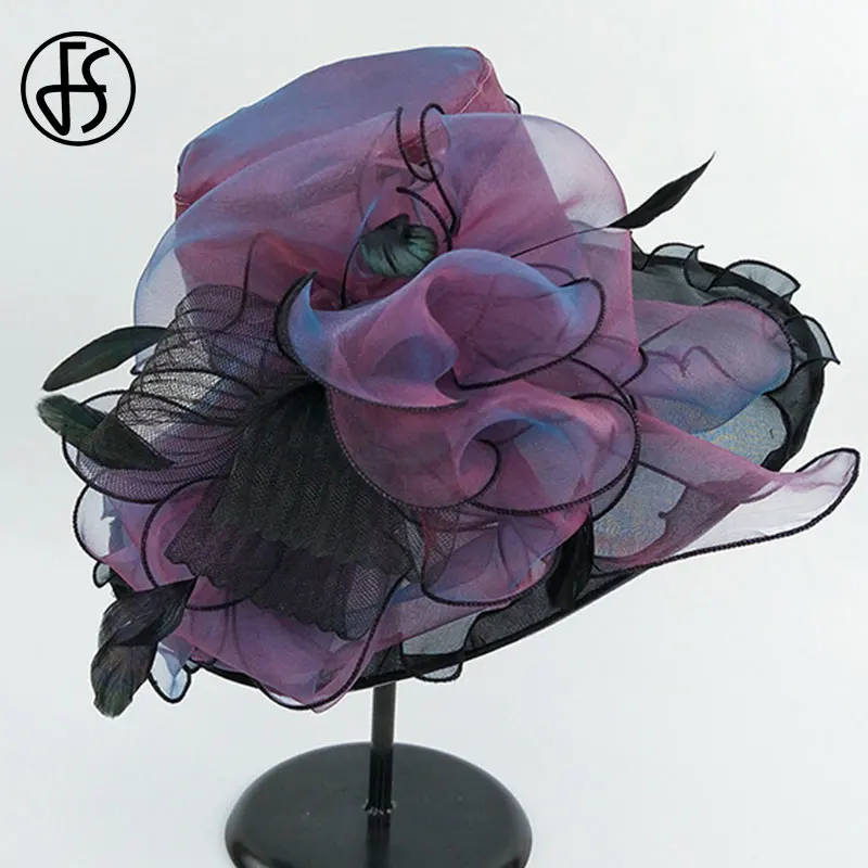 Женская шляпка с широкими полями FS для церкви и торжевечерние случаев большими