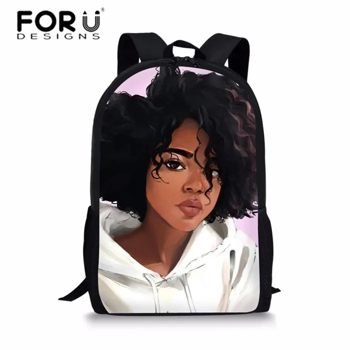 FORUDESIGNS/афро-женский рюкзак для девочек, африканская красивая школьная сумка принцессы с принтом для детей, первичный ортопедический рюкзак, Книжная сумка - Цвет: Шампанское