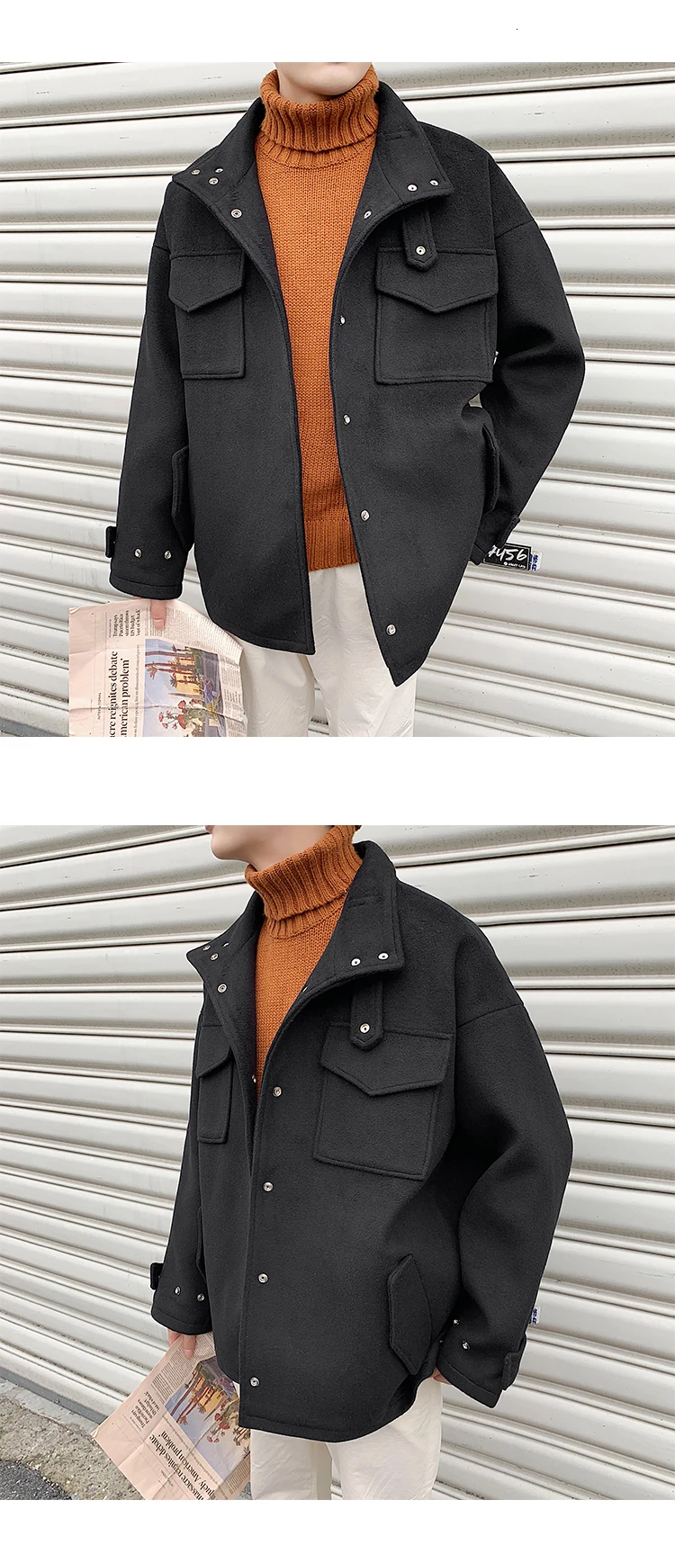 Autumn/winter new style retro thick solid color coat coat loose casual lapel fashion personality youth men's wear