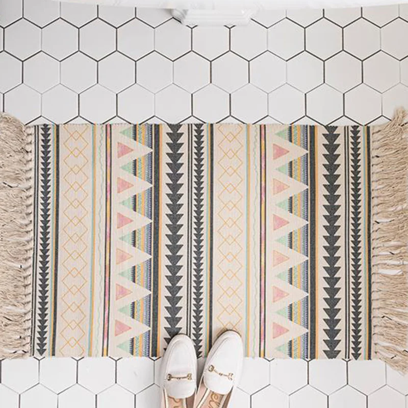 Хлопок и лен ковер Бохо коврик для дома Спальня пол прикроватный коврик с кисточками MU8669