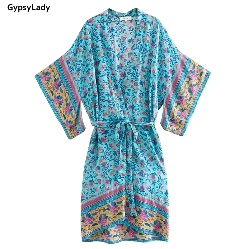 Винтажное кимоно с цветочным принтом GypsyLady кардиган блузка летнее в стиле бохо
