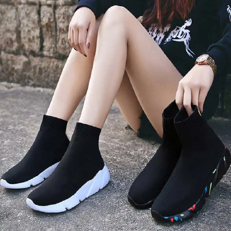 Hot Sale Sneakers Socks Shoes Platform-Shoes Trainers Women Female Slip-On Stretch Black Femme X1NXgolD