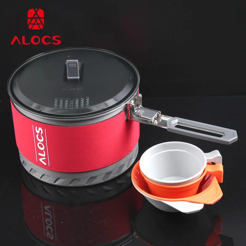 Alocs 1-2 Person Portable Windproof Fast-Heating Outdoor Picnic Hiking Camping Cookware Utensils Pot with Bowl Cup