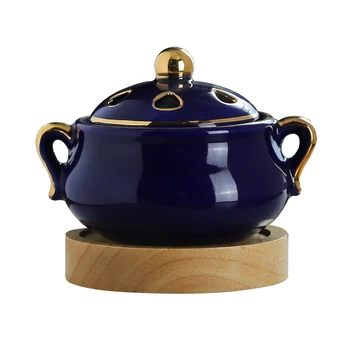 

Retro Ceramic Insence Burner Creative Handle Gold Insence Holder Electric Smoke Decor Buddha Wierook Houder Room Smell AC50XL