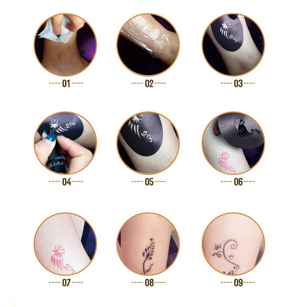 Перманентные мелкие блестки трафарет для татуировок шаблон альбом карты набор шаблоны для рисования аэрограф трафареты для татуировок хной для женщин