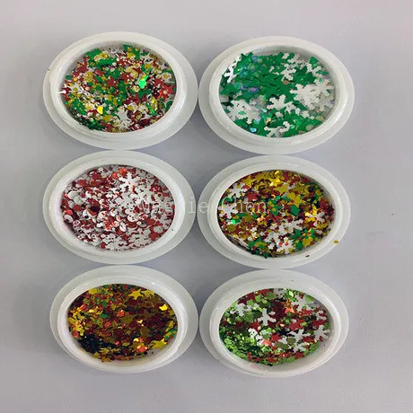 6Pcs/Set Wholesale Glitter Snowflake Christmas Ornaments Xmas Tree White Snow flakes Mixed Nail Decorations | Красота и здоровье