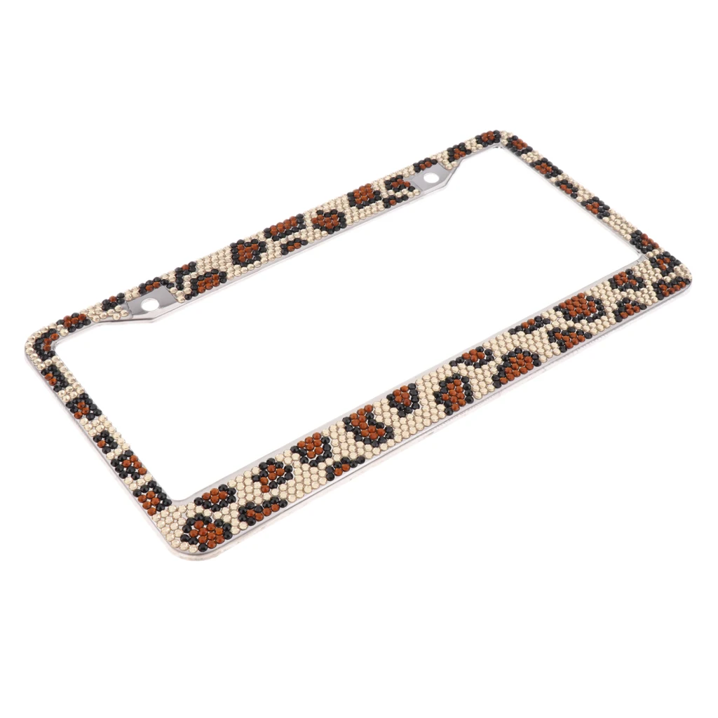 High Quality Crystal Leopard Cheetah Bling Metal License Plate Frame