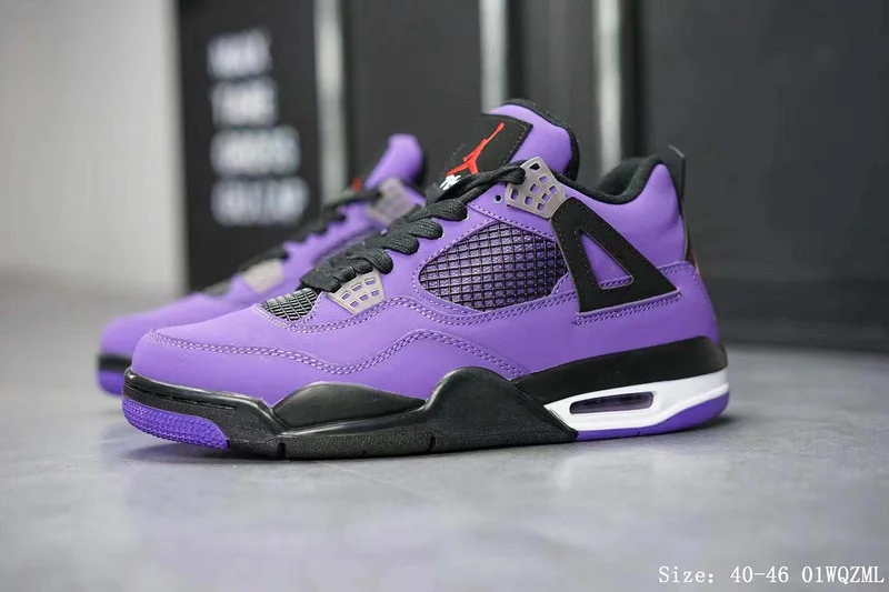 Sao powder Классический Стиль jordan 4 Ретро Мужские Баскетбольные Кроссовки AJ 4 фиолетовая спортивная обувь 308497-142 - Цвет: Sao powder
