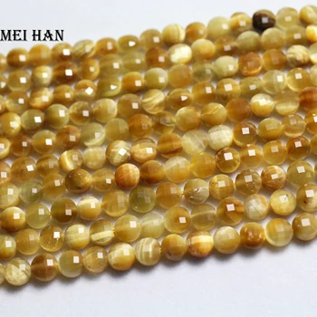 

Meihan (2strands/set) Natural Golden Tiger Eye Faceted flat 4*6mm round loose beads for jewelry making design or gift