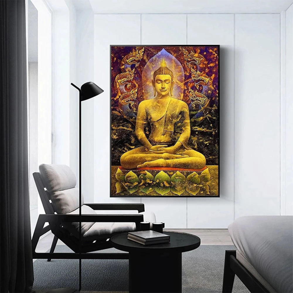 Golden Buddha Statue Canvas Painting Religious Portrait Wall Art Posters  And Prints Buddhist Decorative Interior Home Decor Gift - Painting &  Calligraphy - AliExpress
