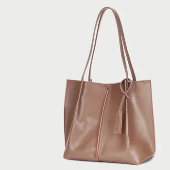 

Women New Fashion Genuine Leather Soft Concise Large Capacity Handbag Shipping Shoulder Tote Bag for Business Office Daily