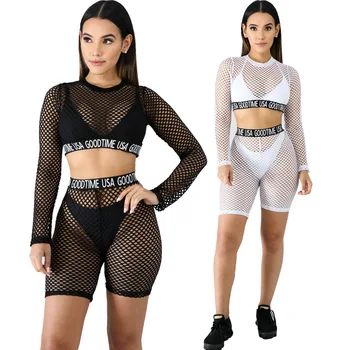 

Jazz Costumes Women Rave Outfit Elastic Mesh Seethrough Sexy Fashion Casual Two-Piece Suit Nightclub Pole Dance Clothing DT1282