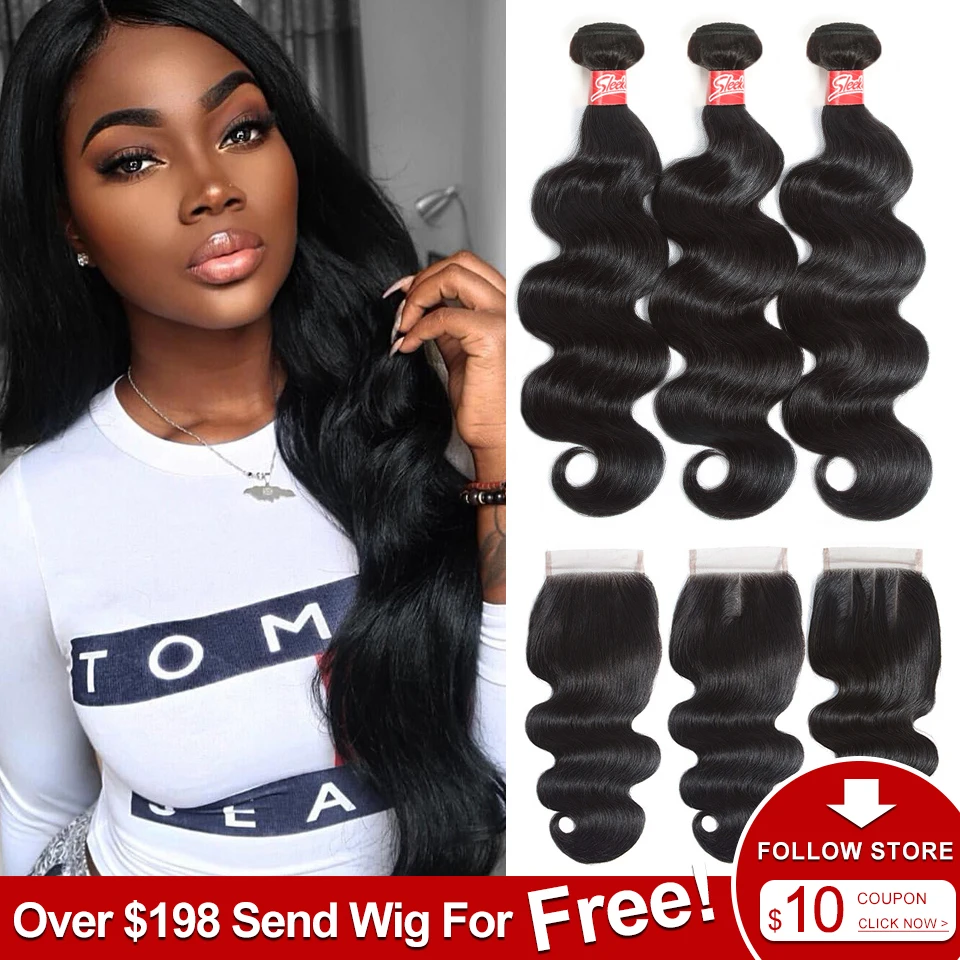 Sleek Body Wave Bundles With Closure Brazilian Hair Bundles With