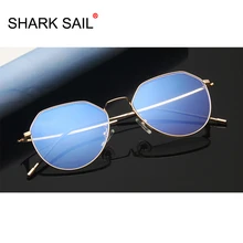 Акулья парус, мужские винтажные анти-синий светильник, оправа для очков, круглая Женская линза, оптическое зеркало, простые металлические анти-синие прозрачные оправы для очков