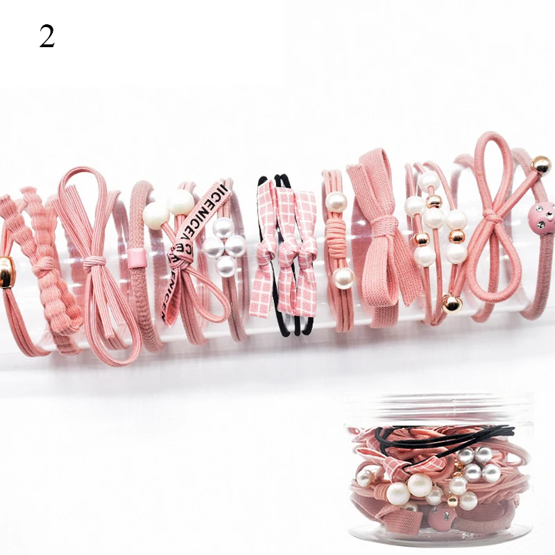 12Ps/Set Elastic Hair Bands For Hair Tie Blue Pink Women Girls Korean Flower Pearl Hair Bands Ponytail Holder Hair Accessories big hair clips Hair Accessories